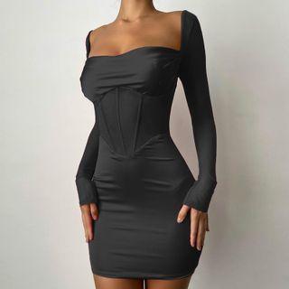 Long Sleeve Square-neck Mini Bodycon Dress