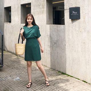 Cuff-sleeve Mock Two-piece Dress