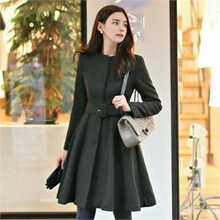 Hidden-button A-line Coat With Belt
