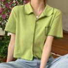 Short-sleeve Contrast Stitch Top Avocado Green - One Size
