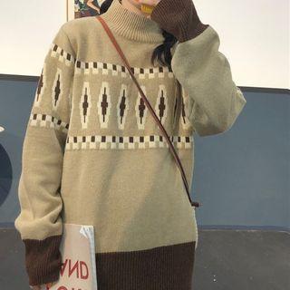 Patterned Mock Neck Sweater Sweater - One Size