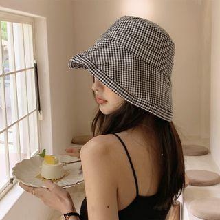 Plaid Bucket Hat Adjustable - Plaid - Black & White - One Size