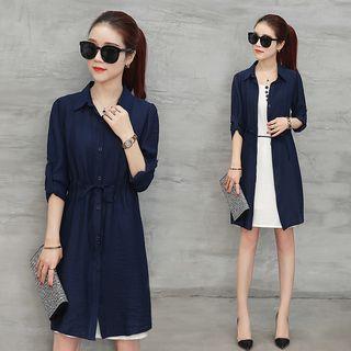 Set: Drawstring Waist Shirtdress + Tank Dress