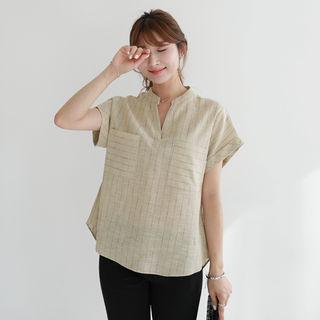 Linen Blend Dip-back Blouse