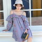 Cutout-shoulder Striped A-line Dress