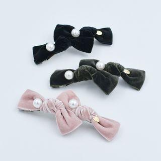 Faux-pearl Velvet-ribbon Hair Barrette
