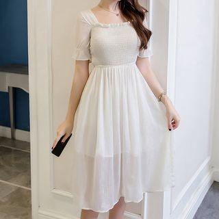 Short-sleeve Smocked A-line Dress