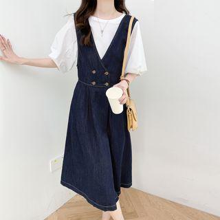 Round-neck Plain Top / V-neck Denim A-line Dress