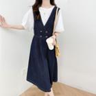 Round-neck Plain Top / V-neck Denim A-line Dress