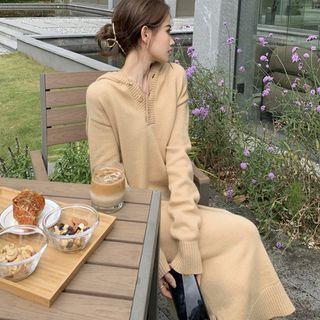Hooded Henley Midi Sweater Dress
