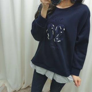 Beaded Lettering Layered-hem Sweatshirt