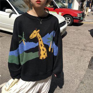 Giraffe Print Sweater As Shown In Figure - One Size
