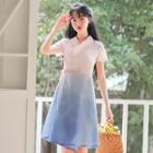 Short-sleeve Gradient Wrap A-line Dress