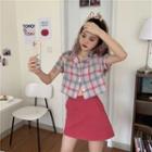 Short-sleeve Plaid Open-collar Shirt