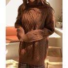 Turtle-neck Boxy Cable-knit Sweater