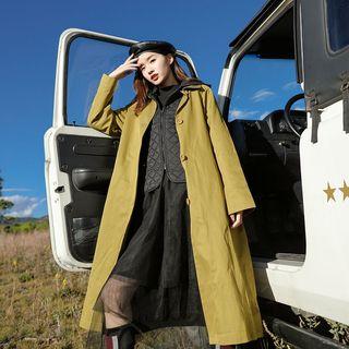 Set: Long Buttoned Car Coat + Zip Hooded Vest