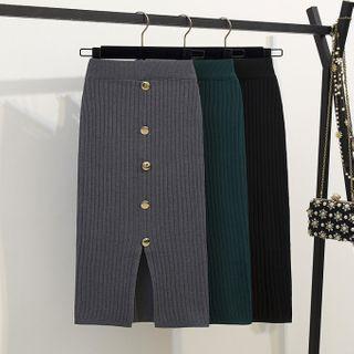 Slit Midi Pencil Rib Knit Skirt