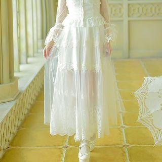 Bow Lace Panel A-line Maxi Skirt