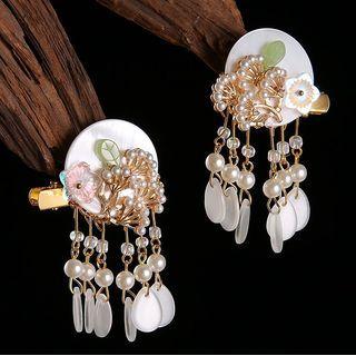 Flower Faux Pearl Hair Clip 1 Pair - White - One Size