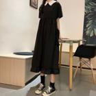 Short-sleeve Midi Collared Dress Black - One Size