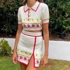 Short-sleeve Floral Knit Polo Shirt / Skirt / Set