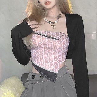 Set: Lettering Asymmetrical Tube Top + Shrug