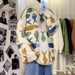 Turtleneck Loose-fit Printed Sweater
