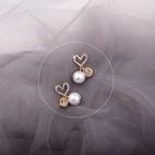 Rhinestone Heart Faux Pearl Dangle Earring 1 Pair - A207 - Rhinestone Heart Faux Pearl Dangle Earring - One Size