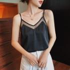 Camisole Sheer Panel Plain Loose Fit Top