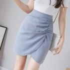 Irregular Hem High-waist Mini Straight-fit Skirt