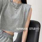 Padded-shoulder Loose Crop Tank Top