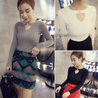 Faux Pearl Cutout Knit Top