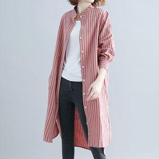 Striped Shirt Dress Bean Pink - One Size