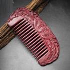 Engraved Flower Wooden Hair Comb Pink - One Size