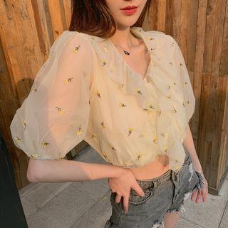 V-neck Embroidered Chiffon Blouse
