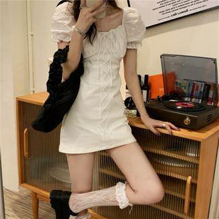 Lace Panel Sleeve Lace-up Mini Dress