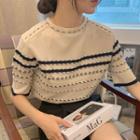 Color Block Striped Short-sleeve Knit T-shirt