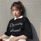 3/4-sleeve Lettering Mock Two Piece T-shirt