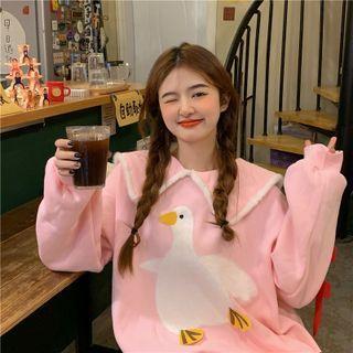 Collared Duck Embroidered Sweatshirt