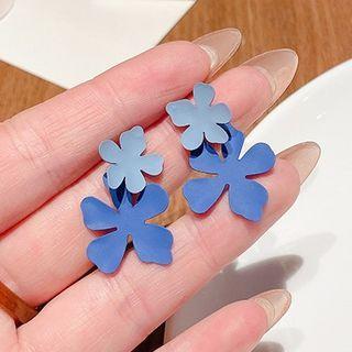 Flower Alloy Dangle Earring 01# - 1 Pair - Blue - One Size