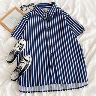 Short-sleeve Striped Shirt White Stripes - Blue - One Size