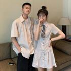 Couple Matching Gingham Short-sleeve Shirt / Mini Collared Dress