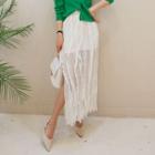 Slit Sheer Lace H-line Long Skirt