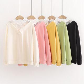 Lace Panel Mock Neck Pullover