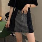 High-waist Panel Color Block Denim Skirt
