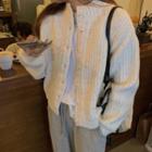 Ribbed Knit Cardigan White - One Size
