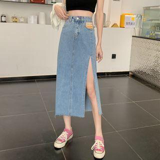 Split A-line Denim Skirt
