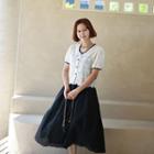Buttoned Lace Blouse & Gathered Chiffon Skirt Set