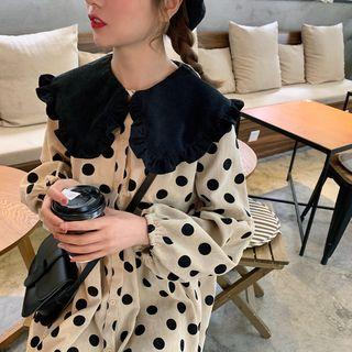 Dotted Long-sleeve Shift Dress