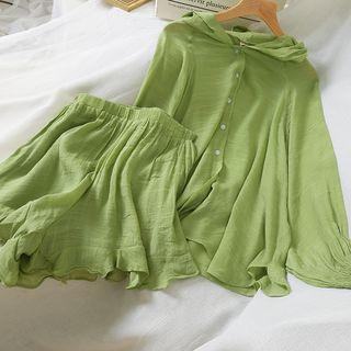 Set: Hooded Shirt + Wide-leg Shorts